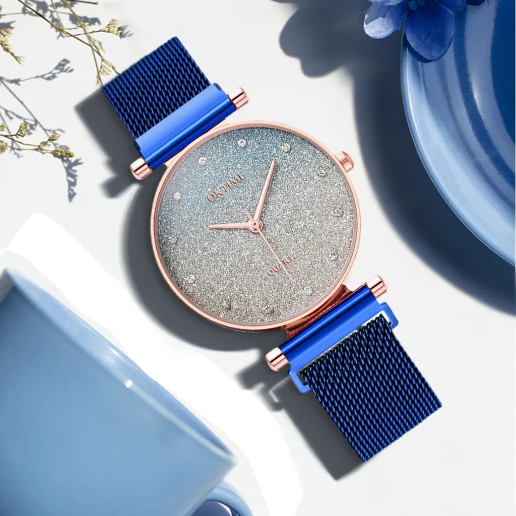 Women Watch Bracelet Silver Stainless Steel Starry Sky Magnetic Mesh Strap Women's Quartz Diamond Wristwatch Luxury Watches 2023