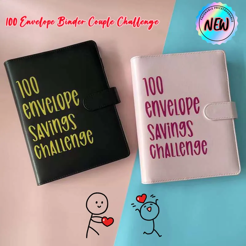 

100 Envelope Challenge Binder Couple Challenge Event Notepad Savings Folder Hot Sale PU Leather Binder Notebook Money Envelopes