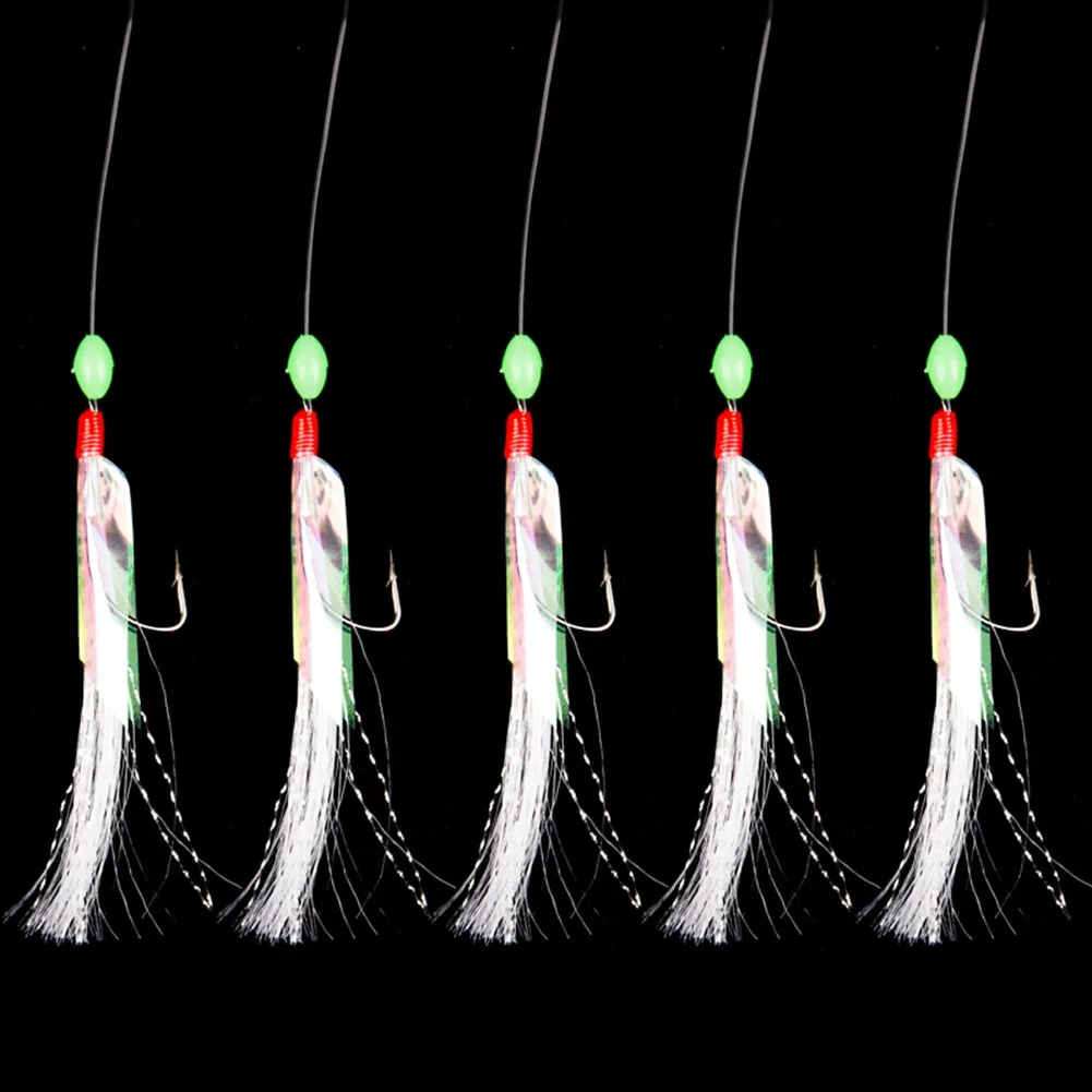 

5Pcs Bionic Fish Skin Shrimp Crystal Fish Hook High Carbon Steel Fishing Hook Sea Luminous Mackerel Feathers Bass Lure Fish Hook