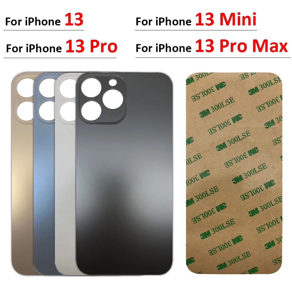 

Новинка для iPhone 13 Pro 13Pro Max Mini задняя крышка батарейного отсека стекло задняя дверь сменный корпус наклейка на клейкой основе большое отверст...