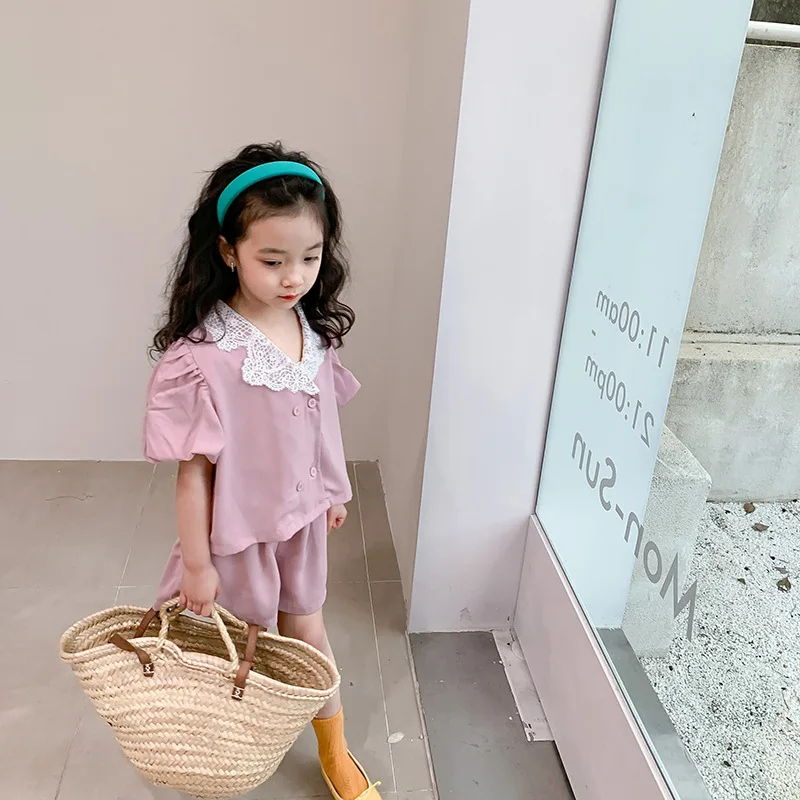 Girls Summer Set Clothes 2022 New Cute Baby Girl Clothing Children Blouse Tops And Shorts 2pcs Outfits Boutique Kids Lace Suit