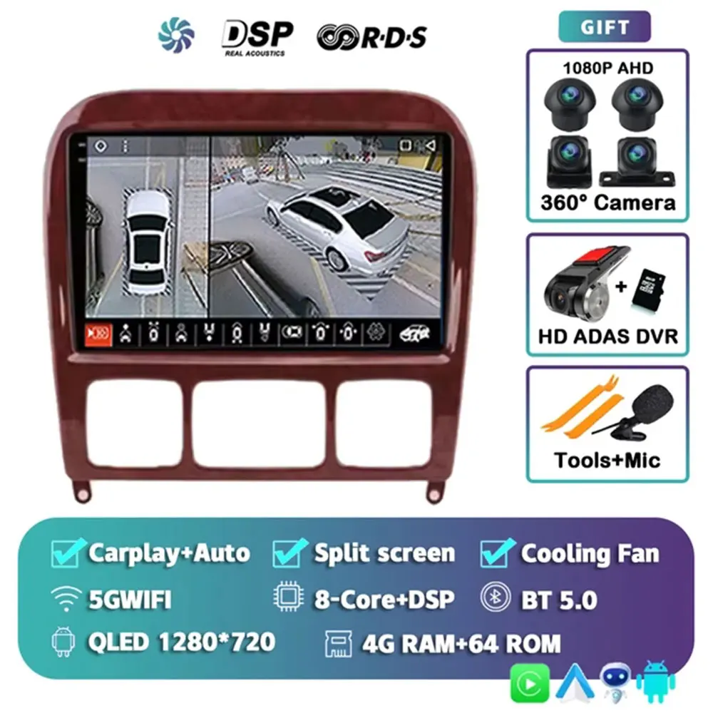 

Автомобильный радиоприемник Android 15 для Mercedes Benz S Class W220 S280 S320 S350 S400 S430 S500 S600 AMG 1998-2005 GPS WIFI 4G Carplay Auto