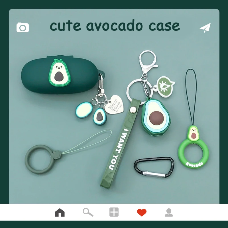 

Cute For QCY T17 case cartoon Avocado Ring Chain Rope Earphone Case Silicone Shockproof Protect Accessories Box