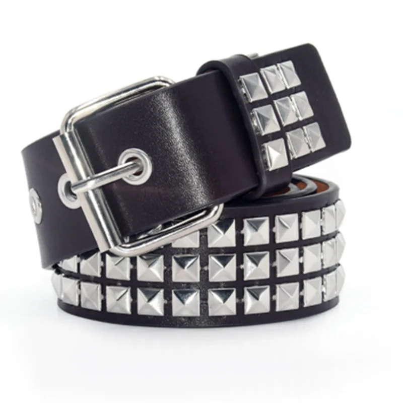 

Luxury Square Bead Rivet Belt Metal Pyramid Straps Men&Women's Studded Punk Rock Hardware Jeans Designer Female Waist Belts