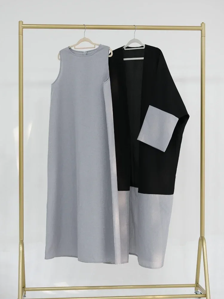 Ид мусульманское платье для женщин вечерние Абая комплект из 2 предметов хлопок