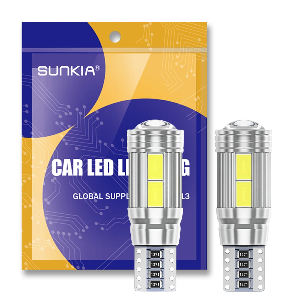 

SUNKIA 2 шт./партия w5w T10 без ошибок в интерьере Белый СВЕТОДИОД CANBUS 10SMD 5630 с проектором объектива алюминиевые Чехлы лампы Бесплатная доставка