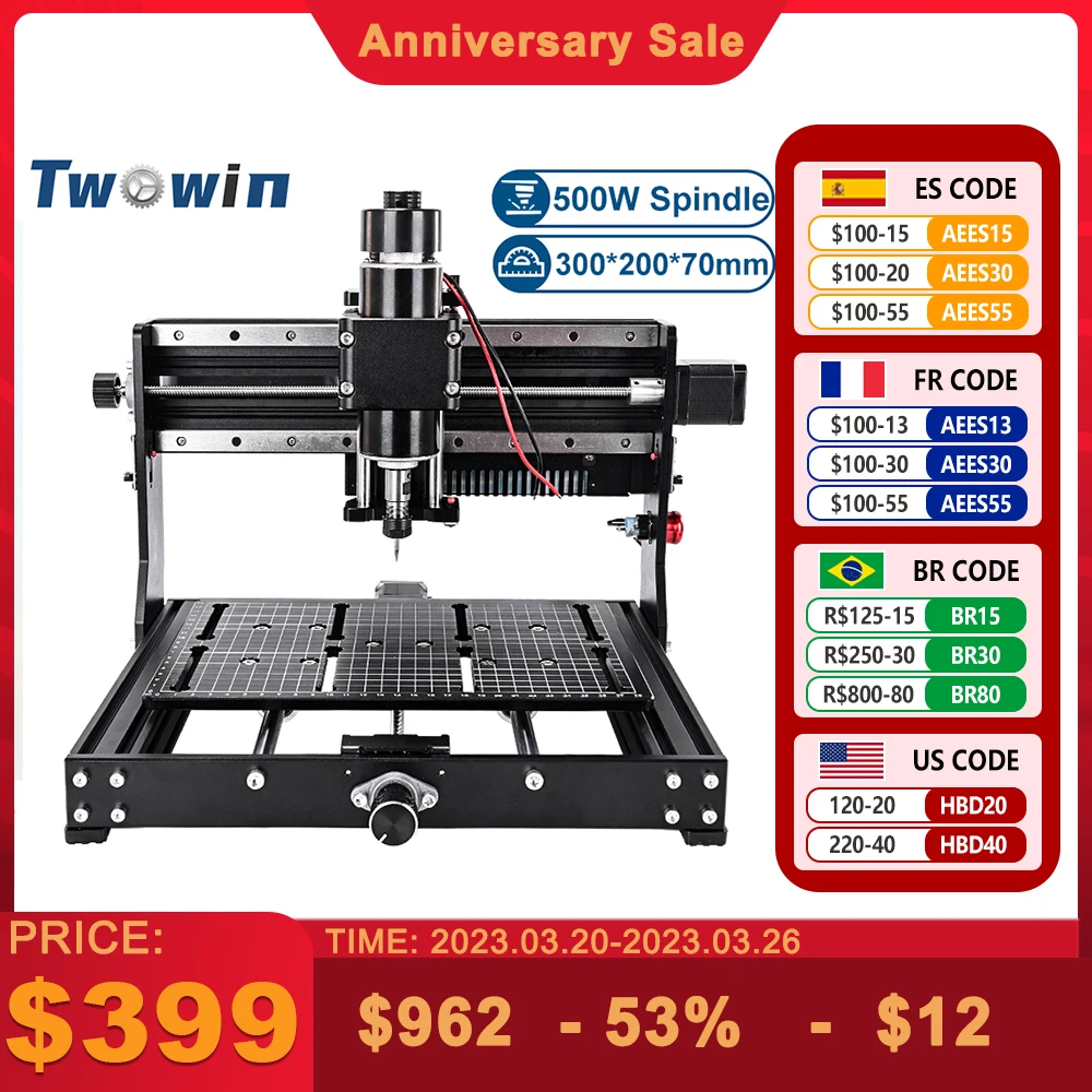 TWOWIN 500W CNC Engraver Machine 3020 Plus Milling Laser Engraving Cutting Machine CNC Router For Wood Metal With Touch Screen enlarge