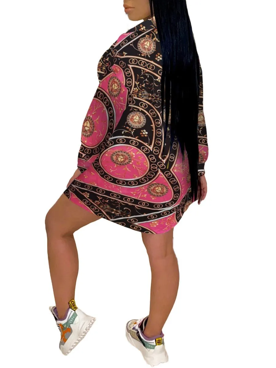 LW Plus Size dresses Tribal Mixed Print Shirt Dress long sleeve Women Shirt Dress Summer Mini Dress Beach Dress Vestidos