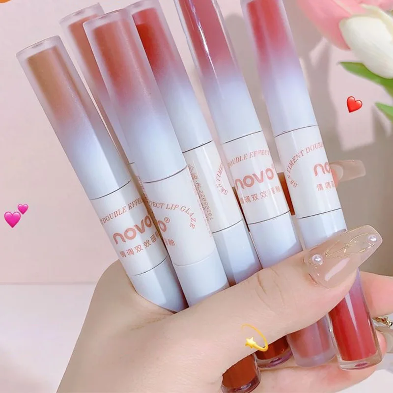 

2 In 1 Lip Gloss Matte Velvet Liquid Lipstick Jelly Bright Lip Tint Waterproof Long -lasting Moisture Lip Glaze Korea Makeup