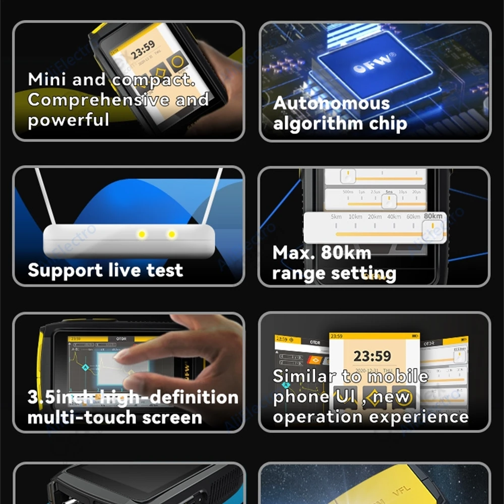 Мини OTDR 1550нм 20дБ 80км Активный измеритель оптических волокон с живым сигналом и множеством функций OPM VFL OLS SC Connector on.