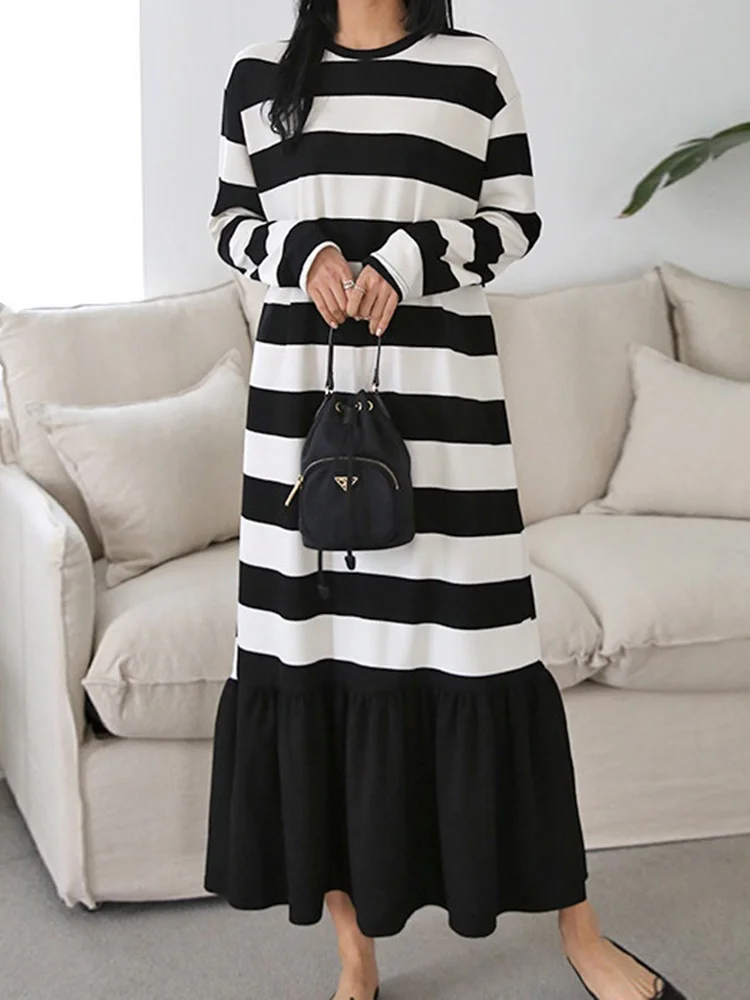

Vintage Patchwork Polka Dot Dress For Women Round Neck Loose Long Sleeve Korean Fashion Dresses Female 2022 Spring Style N792