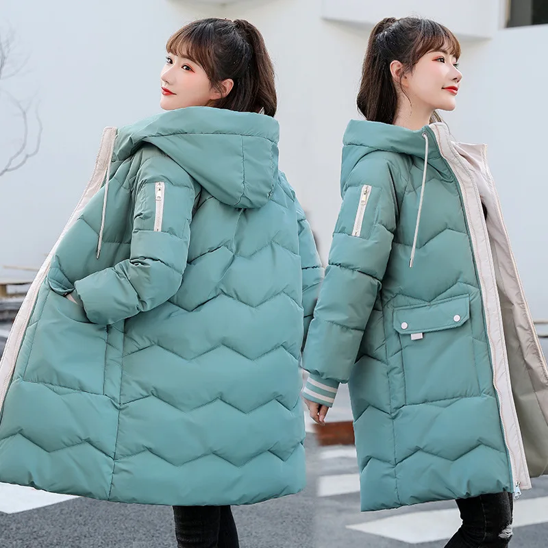 Women's Autumn Winter Coat Pike Hooded Mid-length Padded Jacket Korean Fashion Plus Size Loose Free Shipping Keep Warm Jacket Za