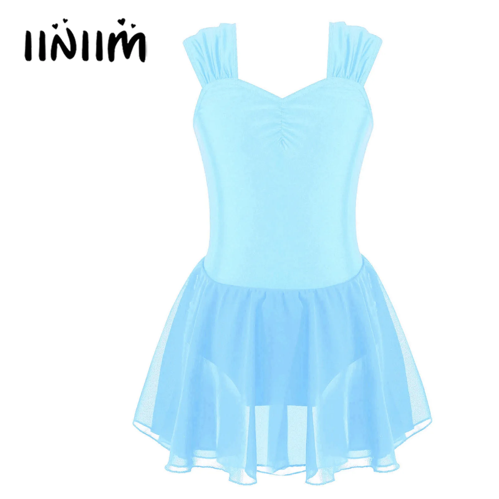

Kids Girls Ballerina Tutu Dance Dresses Clothing Sleeveless Ruched V Neckline Leotards Dress Gymnastic Lyrical Dance Costumes