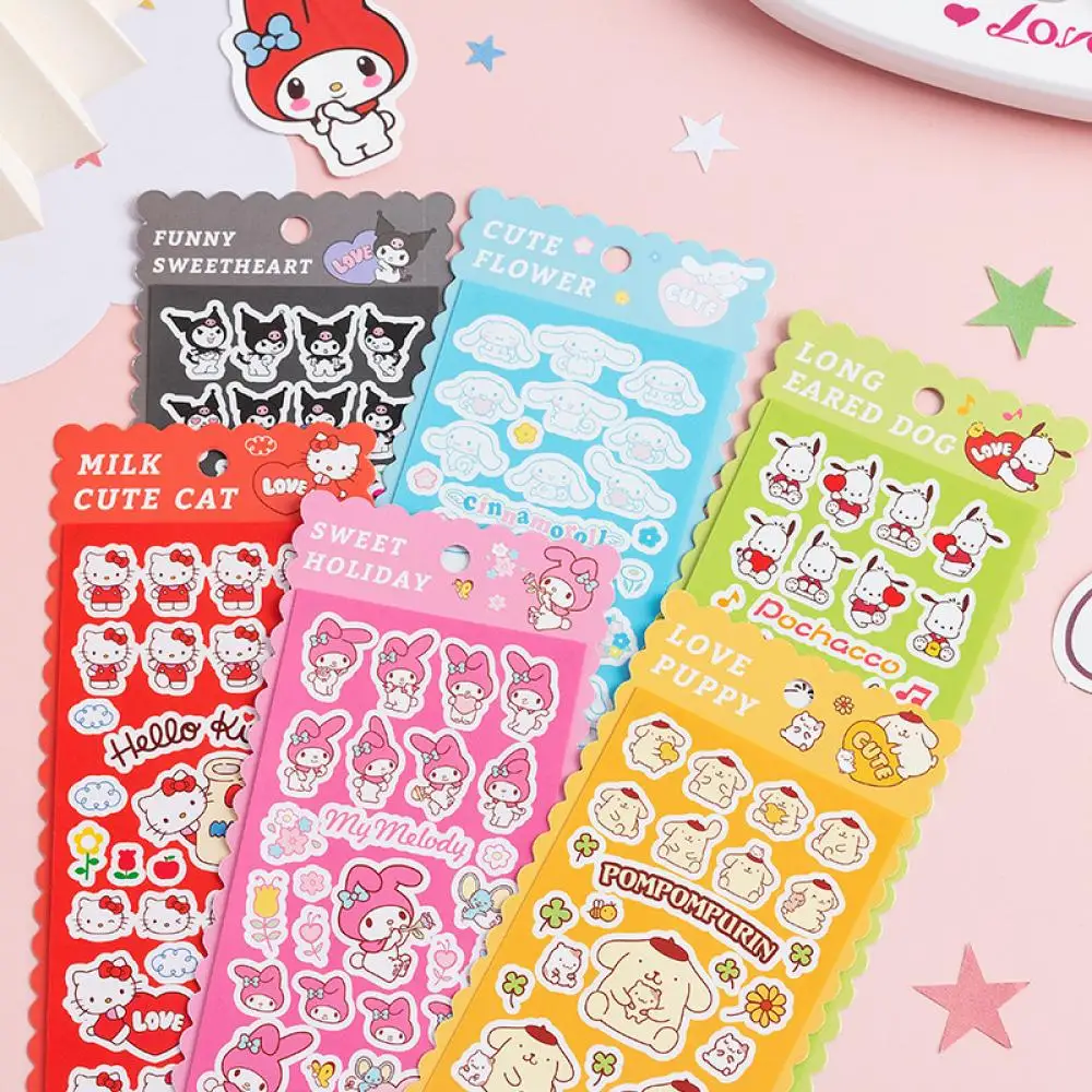 

New Cute Kawaii Sanrio Kuromi Cinnamoroll Mymelody Korean Girl Heart Decoration Stickers Anime Cartoon Stickers Toys Gifts
