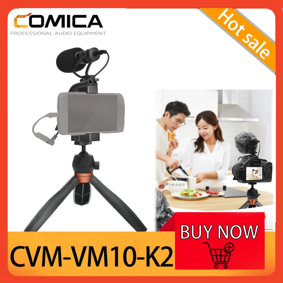 

Comica Smartphone Video Kit CVM-VM10-K2 Pro Comica Recording Microphone with Shock Mount/Mini Tripod for iPhone/Android Phones