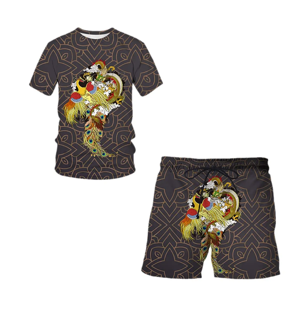 Summer Men Fashion Trend Tracksuit Male Casual Vintage Style T-Shirt Shorts Set 2 Pieces Outfit Male Oversized Streetwear Tops