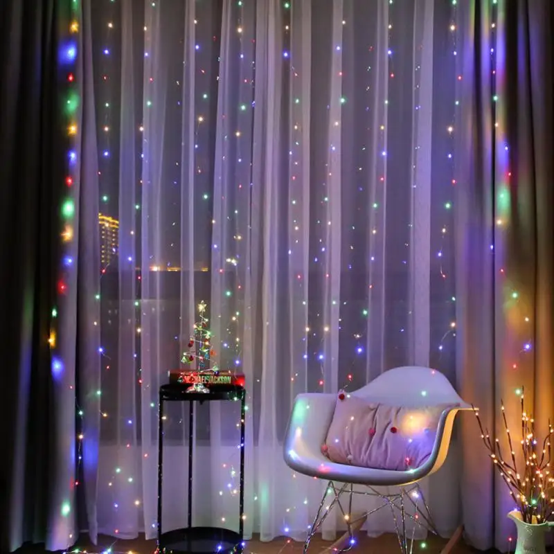 

Christmas String Lights Curtain Decoration Light Remote Control LED Lights String USB With Hook Wedding Holiday Party Room Decor
