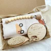 dropshipping muslin swaddle print wrap headband pacifier chain photography silicone teether gift set