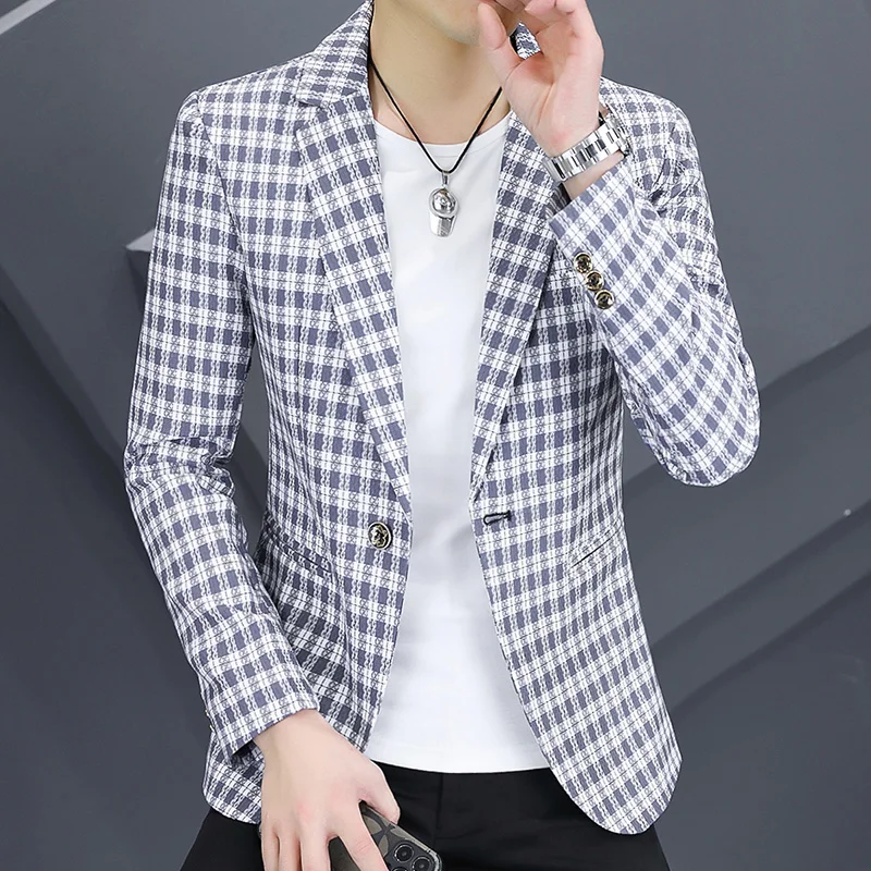 

2023 High-quality new men's casual Korean version slim fashion trend handsome boutique party banquet plaid suit top coat