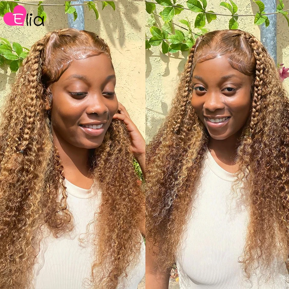 

Elia Highlights Kinky Curly Wig 13x4 Lace Frontal Wig 100% Human Hair Wig Curly Wigs Remy Hair Brazilian Hair