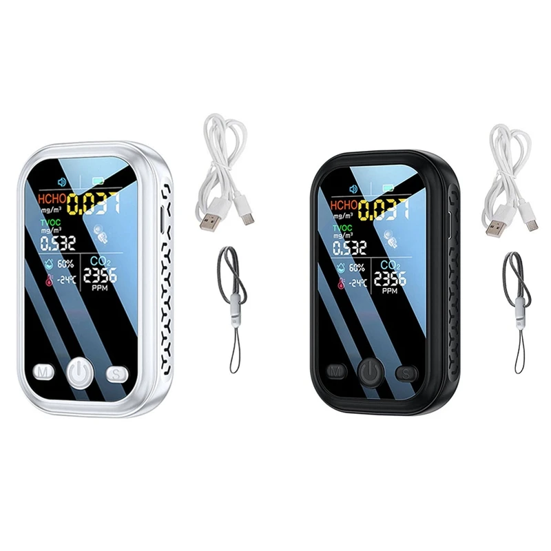 

5 In 1 Air Quality Detector Semiconductor Sensors HCHO TVOC CO2 Temperature Humidity Tester Air Monitor