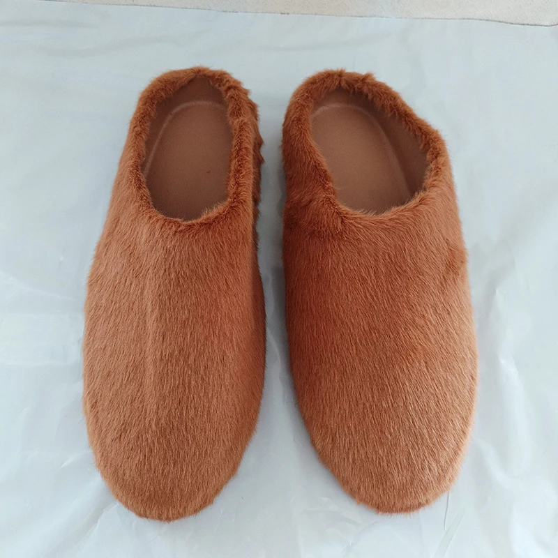 Faux Fur Slippers For Women Men Indoor Home Slides Plush House Shoes 