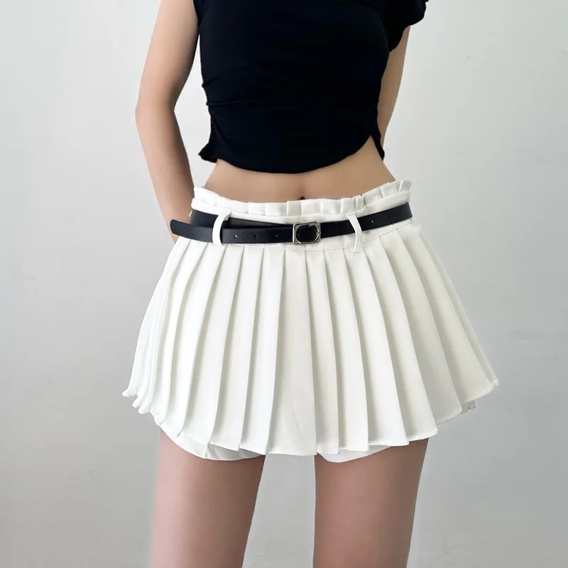 

New TVVOVVIN 2023 Summer Spicy Girls Age Reducing High Waist Pleated Skirt Women's Academy Style Belt Versatile Halfskirt KRQV