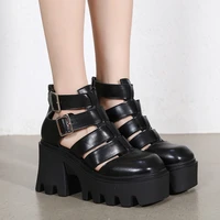 summer women sandals black hollow chunky heels platform boots quality punk style retro gladiator sandals ladies shoes