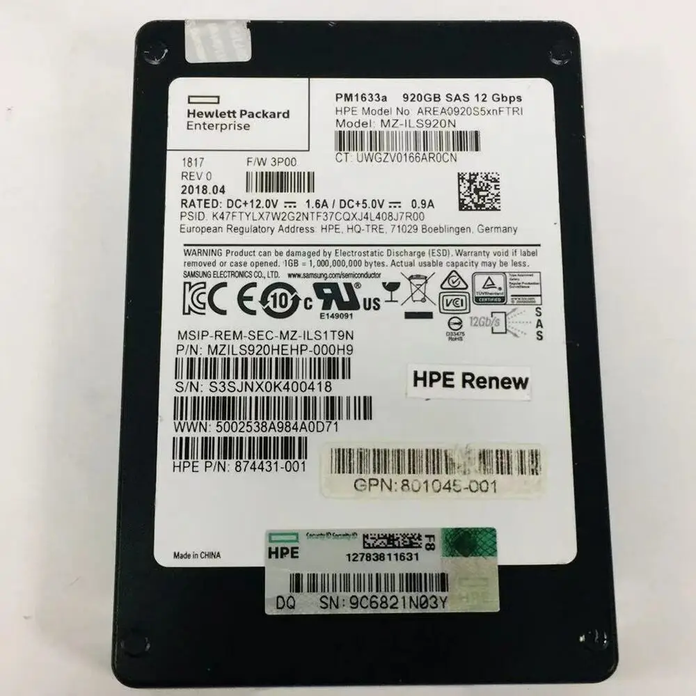 

SAMSUNG 920 ГБ SSD PM1633a SAS AREA0920S5xnFTRI MZ-1LS920N
