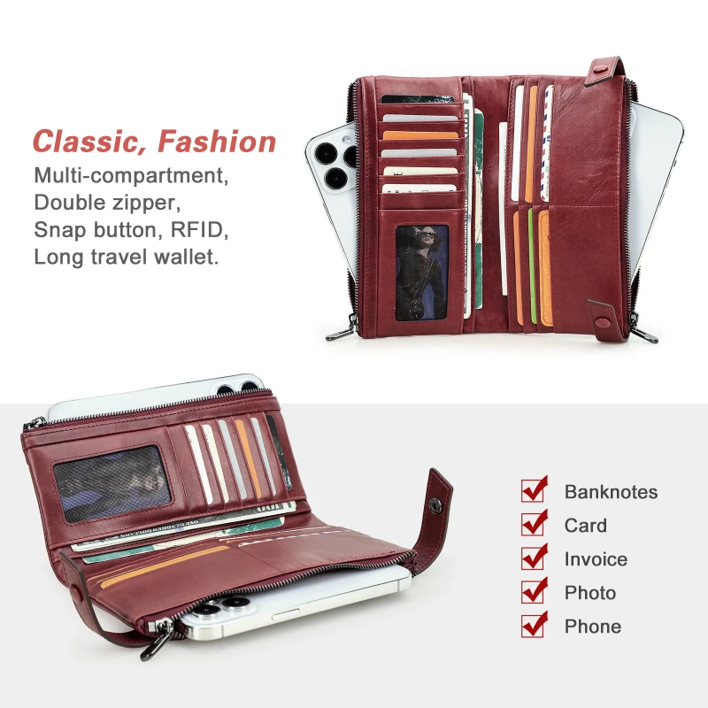 Модный женский бумажник из воловьей кожи с защитой от кражи двухскладной