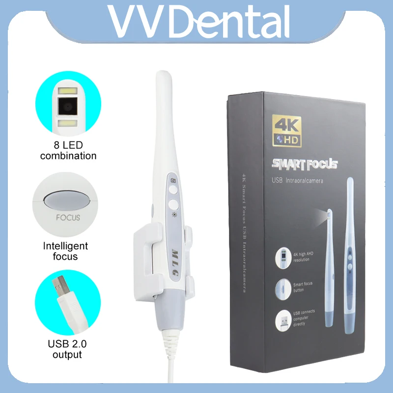 Фото Внутриротовая камера VVDental 4K HD с матрицей CMOS 1/2.8, 8 светодиодами, USB-эндоскоп для осмотра зубов, автоматическая фокусировка, камера для осмотра полости рта для ПК №1