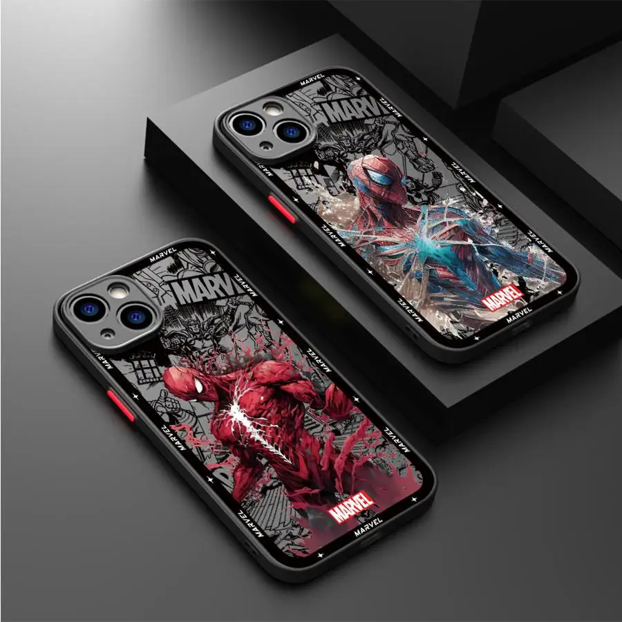 Marvel Retro Spiderman Ironman Phone Case for Apple iPhone 13 Mini 16 XR SE 7 8 Plus 11 Pro 12 15 ProMax 14 XS Matte Cover