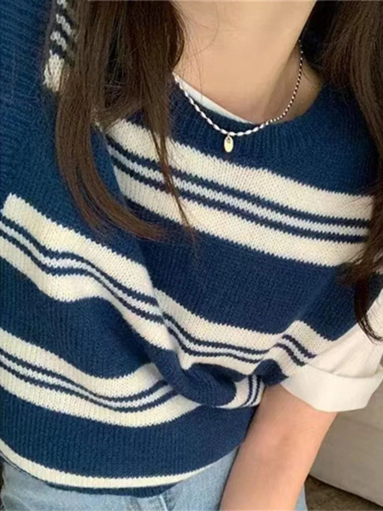 

Autumn Fashion O-neck Vest Pretty Style Knitted Tank Top Grunge Contrasting Stripes Sweater Vest Vinatge Casual Loose Pullover