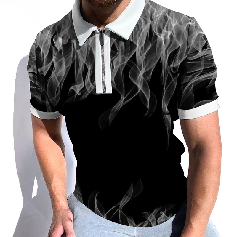 

Summer Men t-shirt Leisure Sports Short Sleeve Slim Mens Polo Shirts Flame Print Lapel Jumper Large Size Lluxury Brand Clothing
