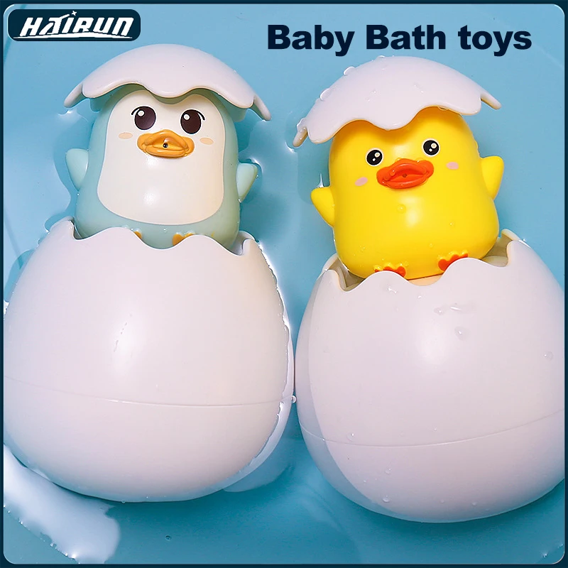 

Baby Bath Water Beach Toys Little Duck Penguin Dinosaur Shower Water Sprinkler Can Swimming Egg Clockwork Toy For Children