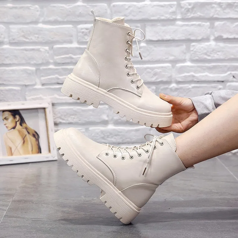 

Fashion Martin Ankle Boots for Women Autumn Nice Winter Shoes Platform Boots Ladies Lace Up Motorcycle Booties Zapatos De Mujer