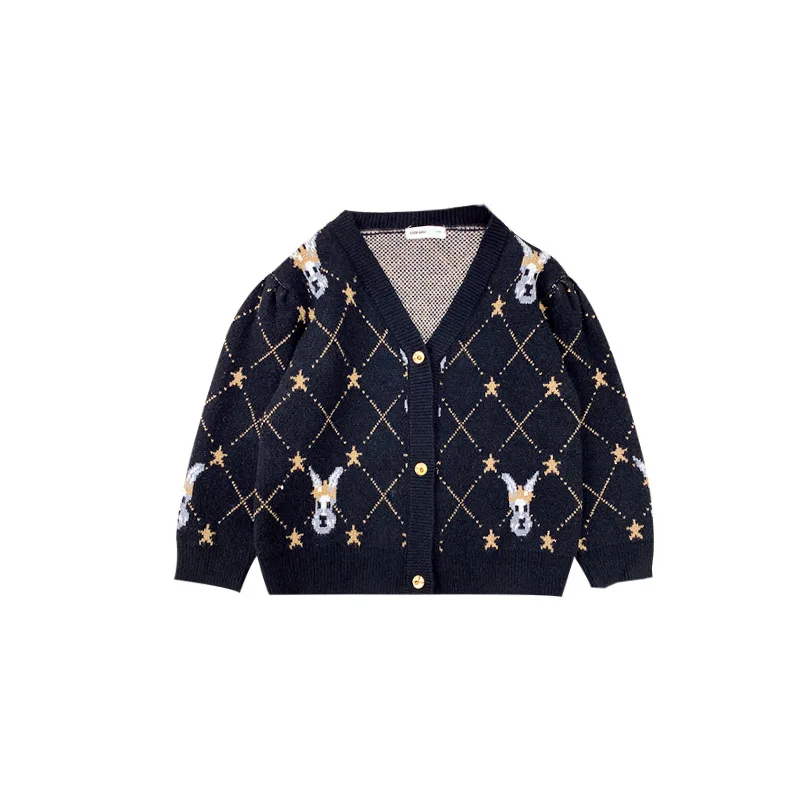 

2022 Spring New Fashion Girls Sweater Cardigan Kids Clothing Little Girl Fashion Round Neck Coat Spring and Autumn Tide
