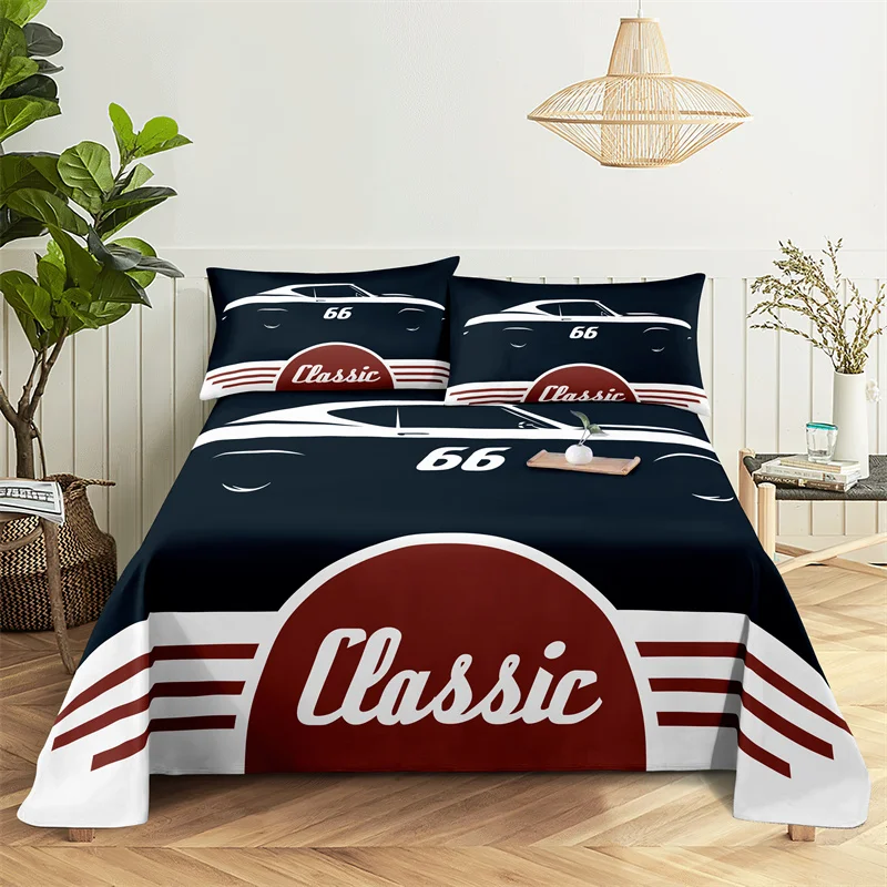

Cartoon Retro Car Bedding Sheet Fashion Print Polyester Queen King Bed Flat Sheet with Pillowcase Print Bedding Set Bed Sheet