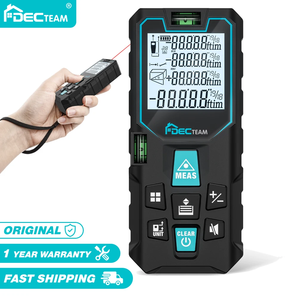 

Decteam Laser Rangefinder LCD Digital Laser Distance Meter (330Ft/100M165Ft/ 50M 390Ft/120M) With Angle Sensor Measure Tools