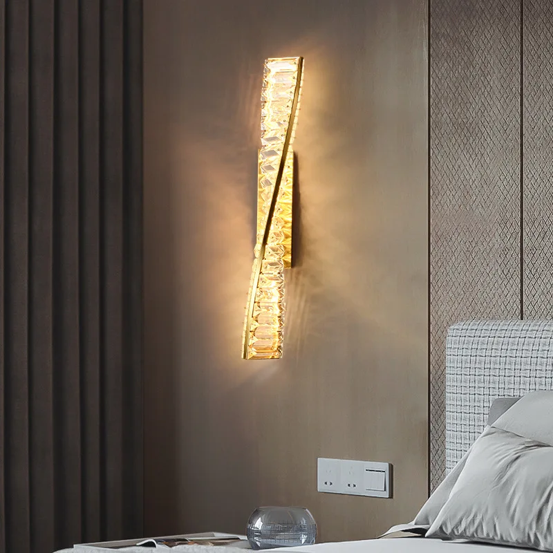 

Nordic Gold Luxury Luster Wall Lamp Creative Spiral Crystal Wall Lights for Bedroom Bedside Indoor Decoration Lighting Fixture