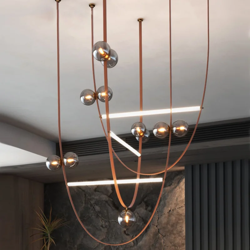 

Chandeliers Modern Hollow Belt Glass Ball Villa Living Room Cabinets Habitacion Aesthetic Home Decor Hanging LampPendant Light