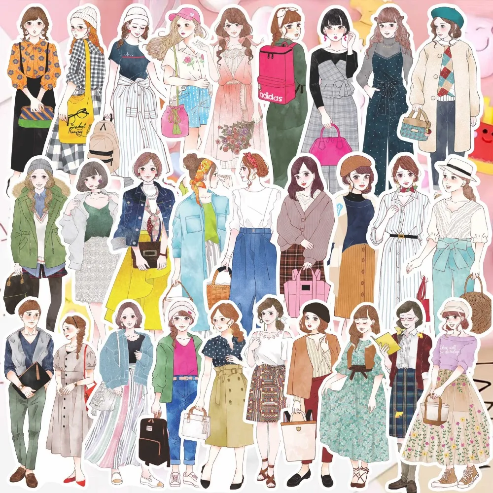 

113Pcs Four seasons dress girls Decorative Stickers Cute fashion characters Sticker Scrapbooking Label Diary Art Journal Planner