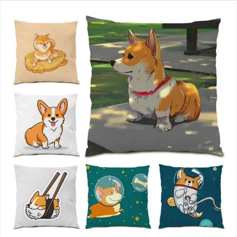

Throw Pillow Covers Polyester Linen Living Room Decoration Sofa Cushion Cover 45x45 Dog Cute Velvet Cat Bed Oil Painting E0450