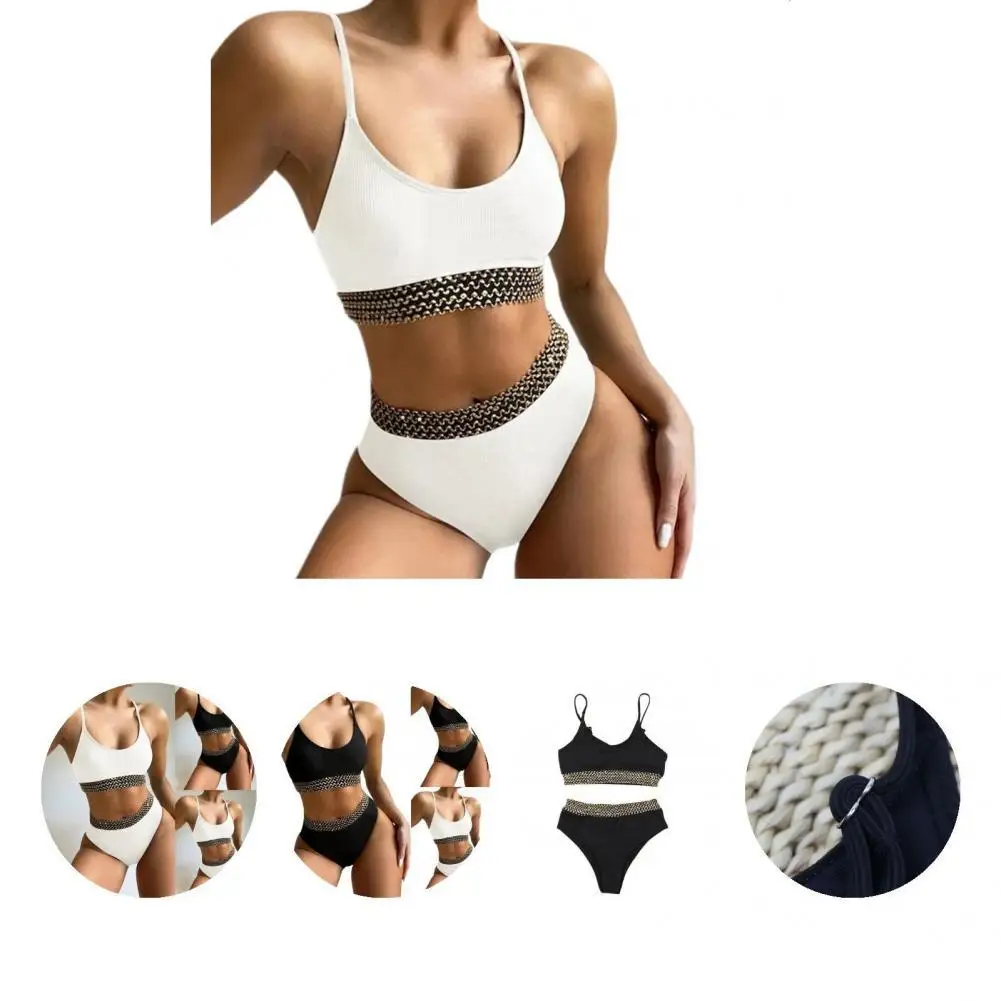 

Charming Bikini Set Adjustable Straps 2 Pieces Swimwear Set Sexy Stitching Color Bathing Suit