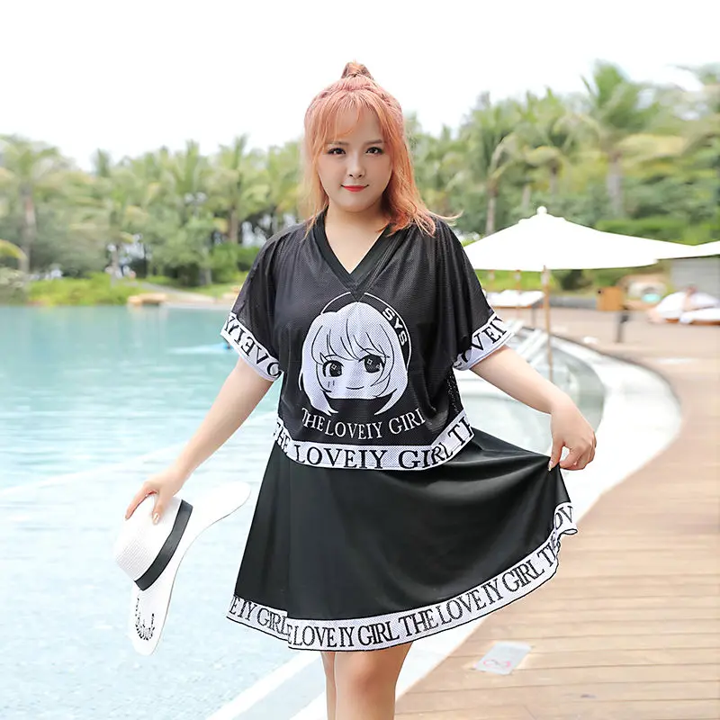 

Disney Plus Size Swimsuit for women and fat girls 100kg one-piece skirt sunscreen two-piece hot spring swimsuit