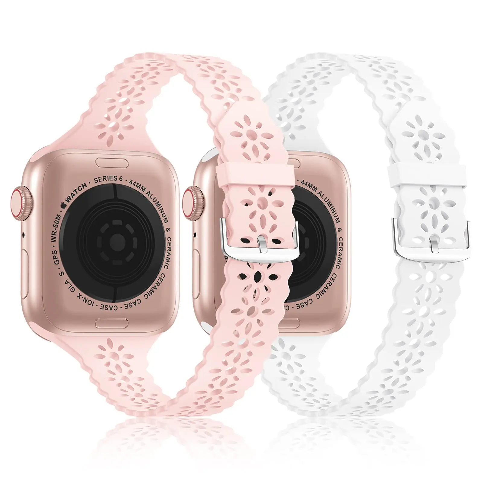 

Lace Silicone Strap For Apple Watch Band 38mm 40mm 41mm 42 44mm 45mm Slim Thin Hollowed-out Bracelet iwatch Series 3 4 5 6 SE 7