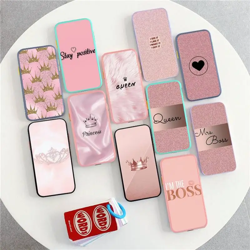 

Rose Gold Pink Princess Queen Phone Case for iPhone X XR XS 7 8 Plus 11 12 13 pro MAX 13mini Translucent Matte Case