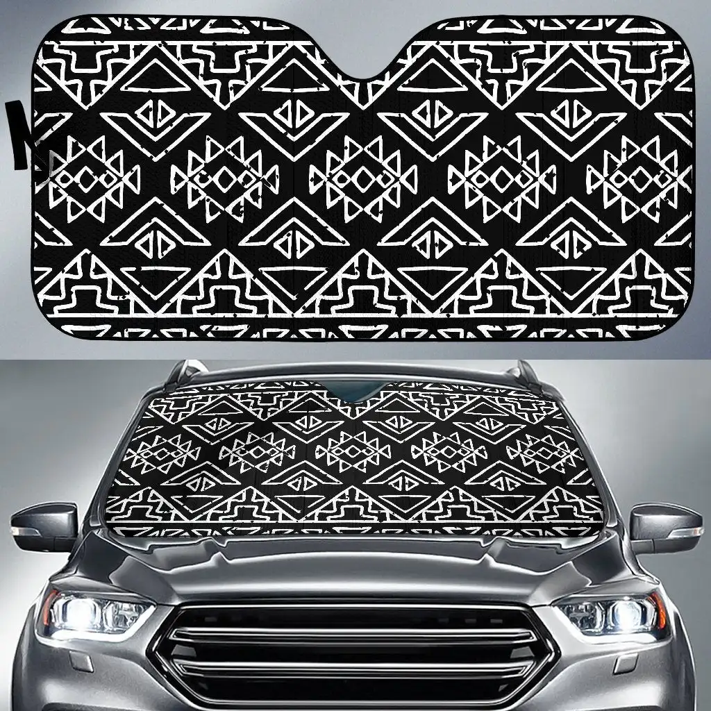 

Black Ethnic Aztec Pattern Print Car Sun Shade