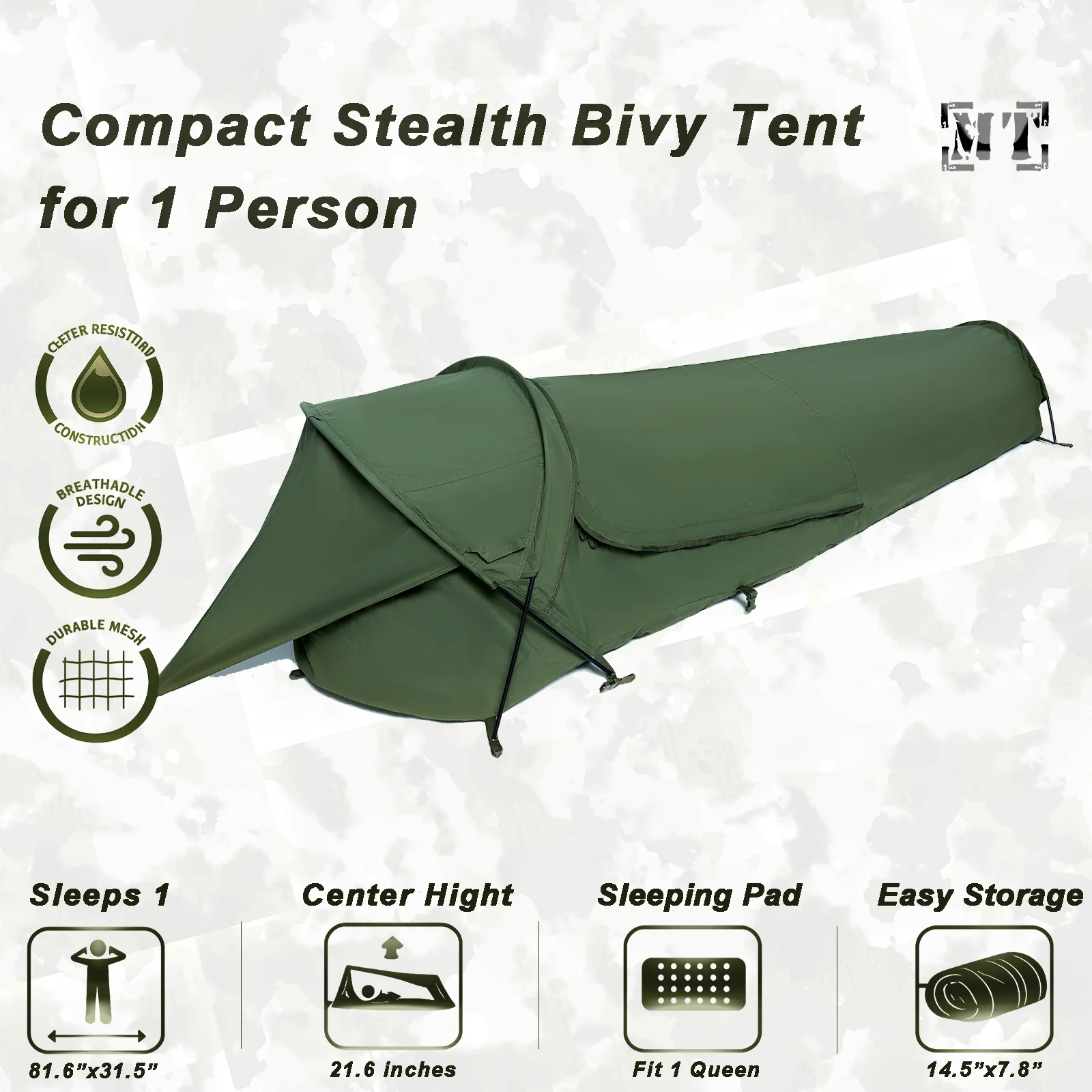 Фото Тактовое укрытие, палатка Bivy для одного человека, компактная водонепроницаемая спальная система оливкового краба с сеткой от насекомых и Windows из ТПУ №2