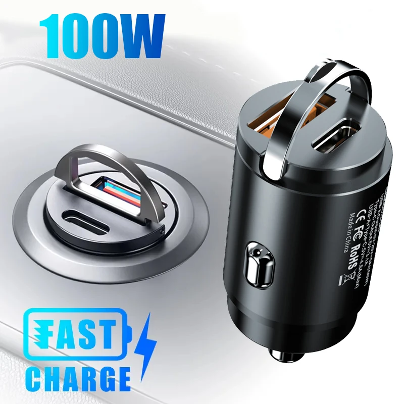

100W QC3.0 PD Car Charger 5A Fast Charing 2 Port Cigarette Socket Lighter Car USBC Charger for iPhone Huawei Samsung